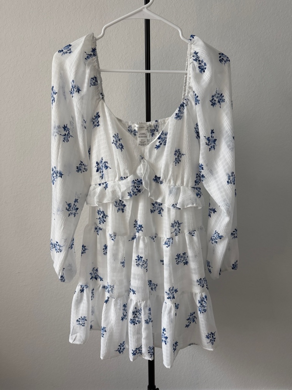 Altar'd State White Mini Dress with Blue Floral Accents